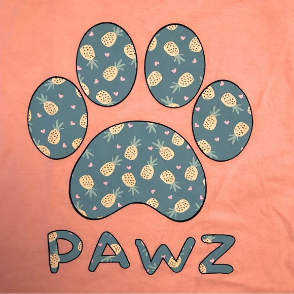 Hanes Pawz Graphic Tee Adult Size Medium Peach Turquoise Paw Print Unisex - Picture 3 of 6